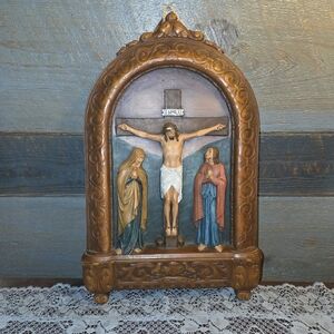 Western Germany Crucifix Carved Wax Wall Decor Jesus